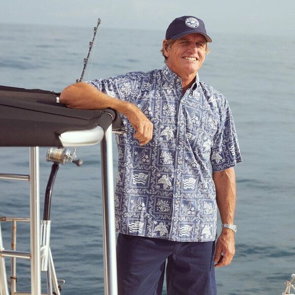 🌴REYN SPOONER🌴 Reverse Print Aloha Button Front Shirt - [Large, Blue/White] - Picture 1 of 10
